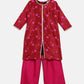 Ahalyaa Red Poly Silk Straight Printed Kids Kurta Palazzo Set For Girls | Swadesiicart