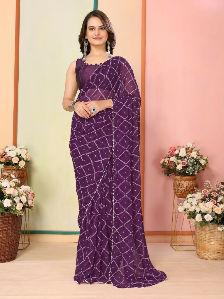 Purple Georgette Designer Printed Ready To Wear Saree - Elite | Swadesiicart