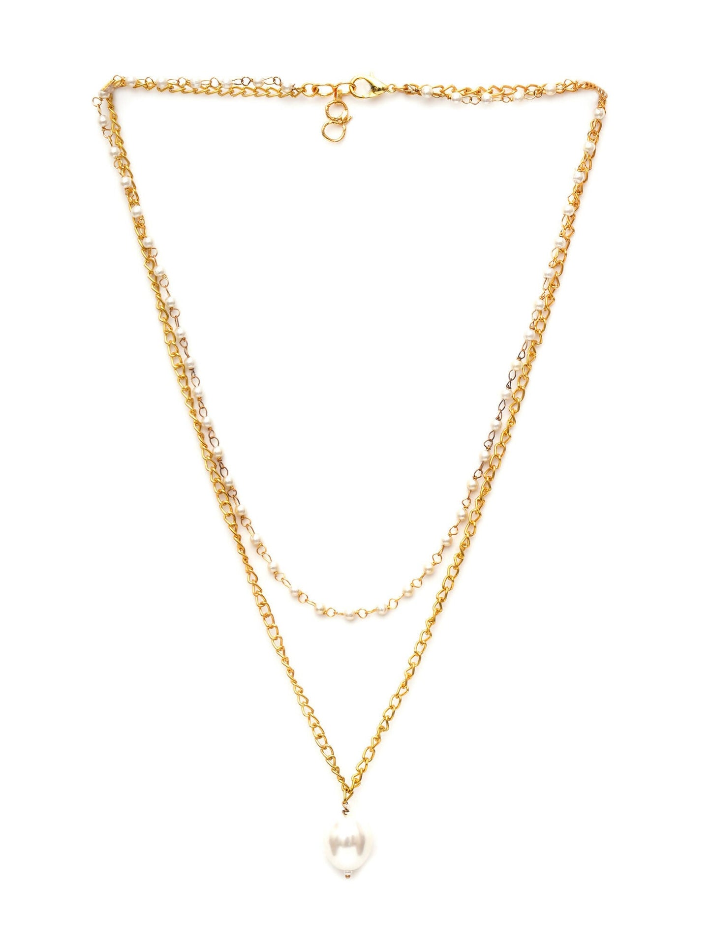 Layered Pearl and Gold Neckpiece with Emeralds (Gold) - Ruby Raang | Swadesiicart