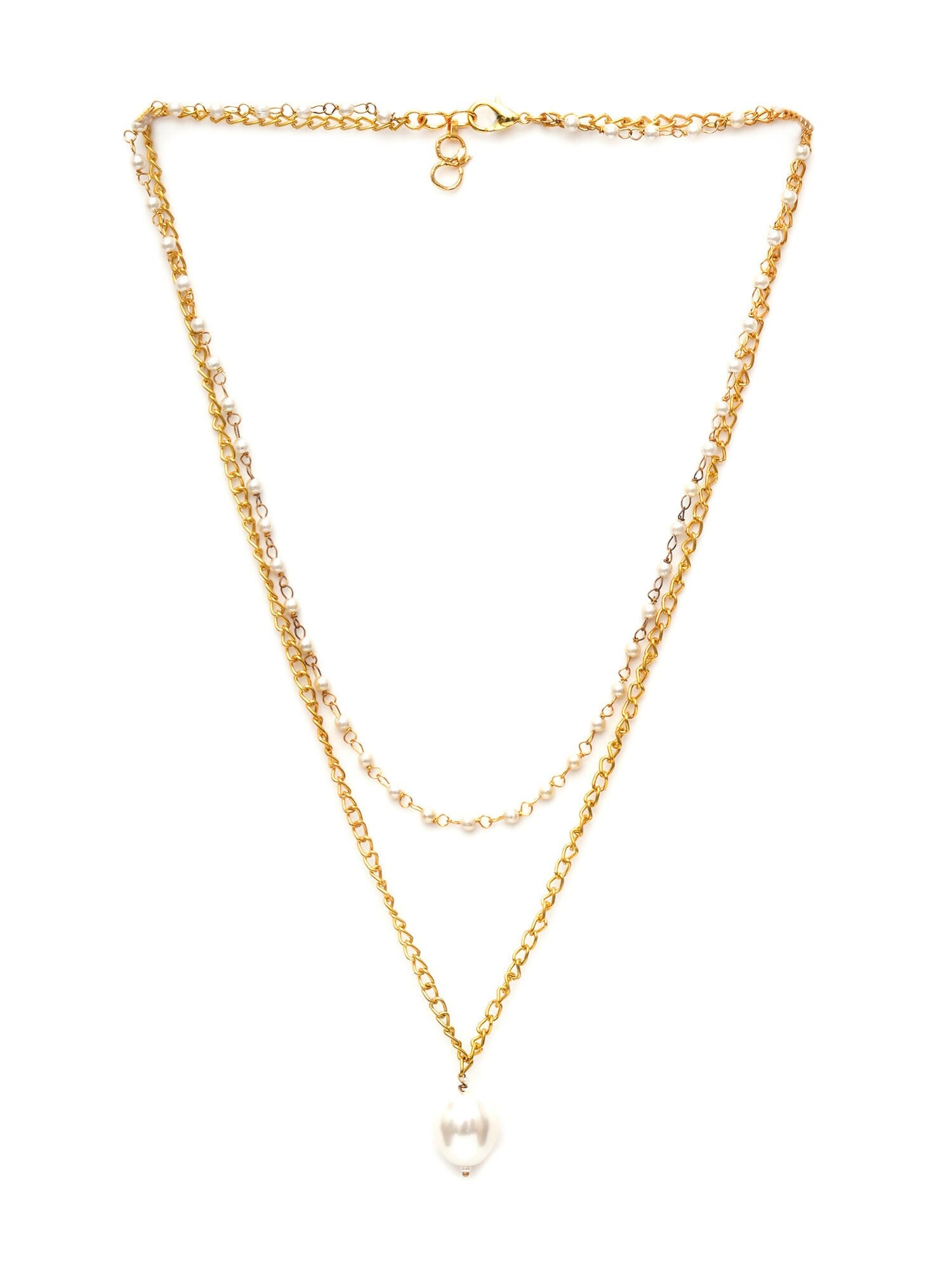 Layered Pearl and Gold Neckpiece with Emeralds (Gold) - Ruby Raang | Swadesiicart