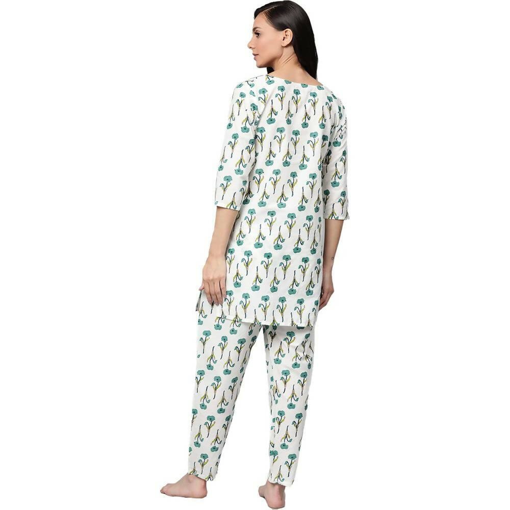 Anubhutee Women's Straight Regular Printed White Night Suit | Swadesiicart