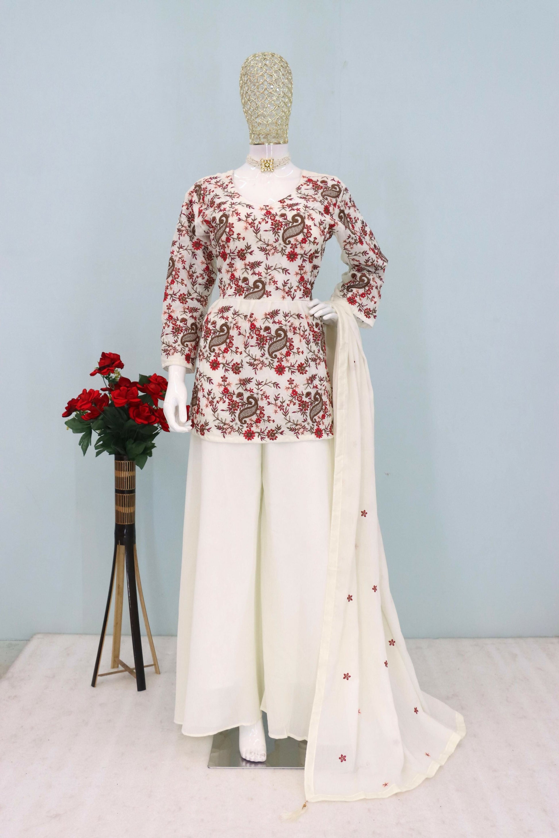 Anaita Cream Chiffon Embroidered With Sequins Work Salwar Suit