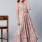 Ahalyaa Women Crepe Printed Classic White Romantic Florals Dress | Swadesiicart