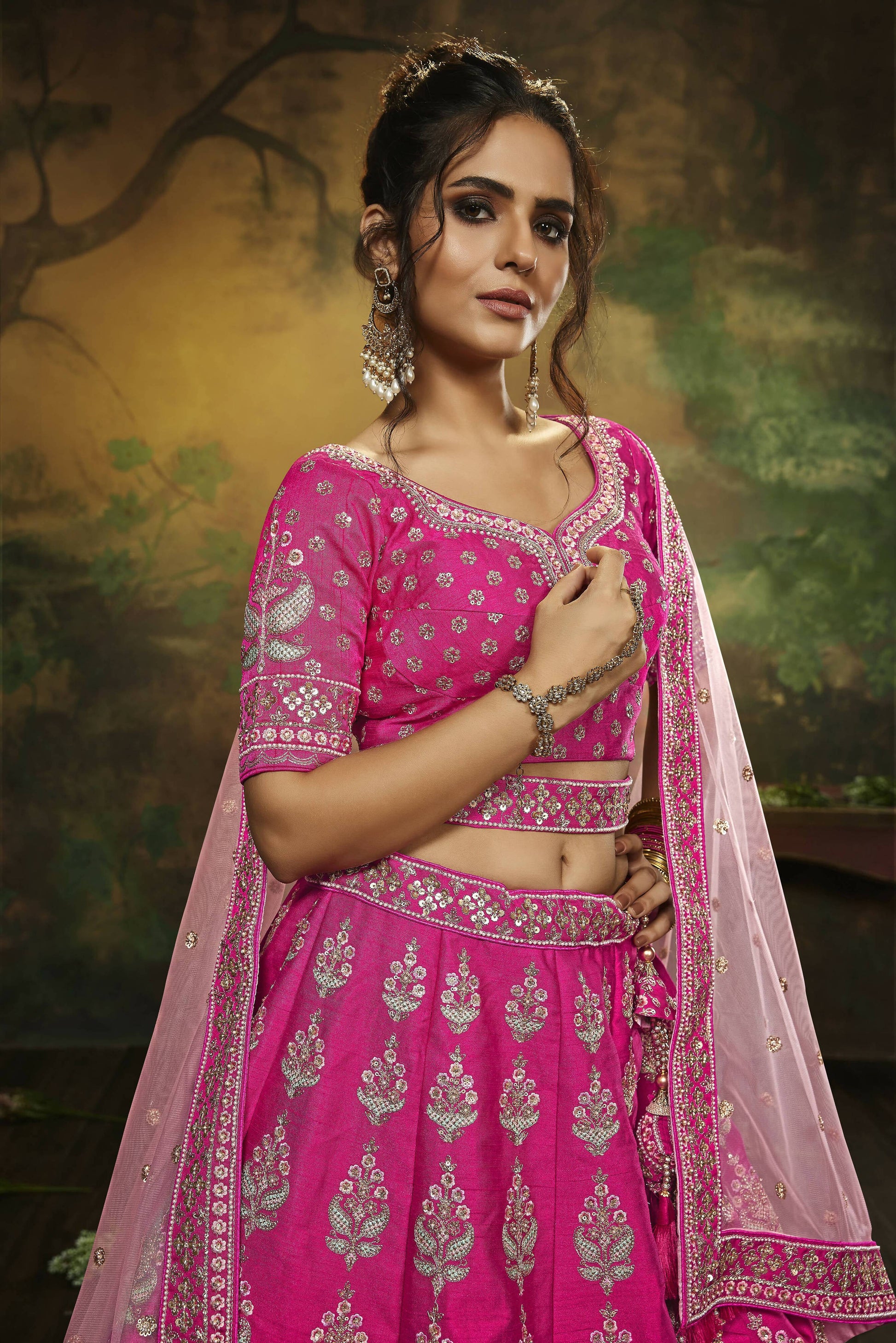 House of Panchhi Pink Pure Silk Moti & Zarkan heavy embroidery Lehenga choli & Dupatta | Swadesiicart