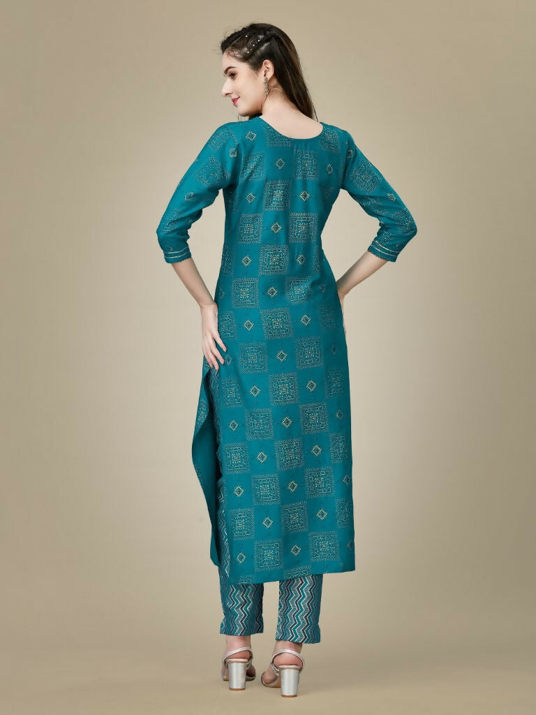 Jyoti Fashion Women's Rama Rayon Embroidered Kurta Pant Set | Swadesiicart