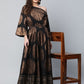 Ahalyaa Womens Black Crepe Copper Foil Printed Maxi Dress | Swadesiicart