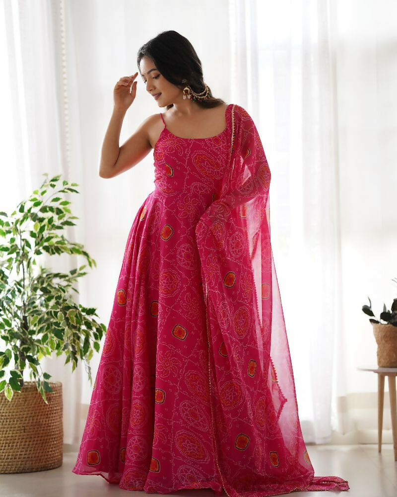 Joban Fashion Pink Kurta Set Chiffon Sequin Embroidery Work - Swadesiicart