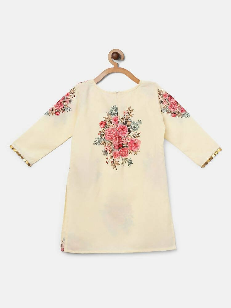 Ahalyaa Beige Crepe Floral Printed Kids Kurta Palazzo Set With Dupatta For Girls | Swadesiicart