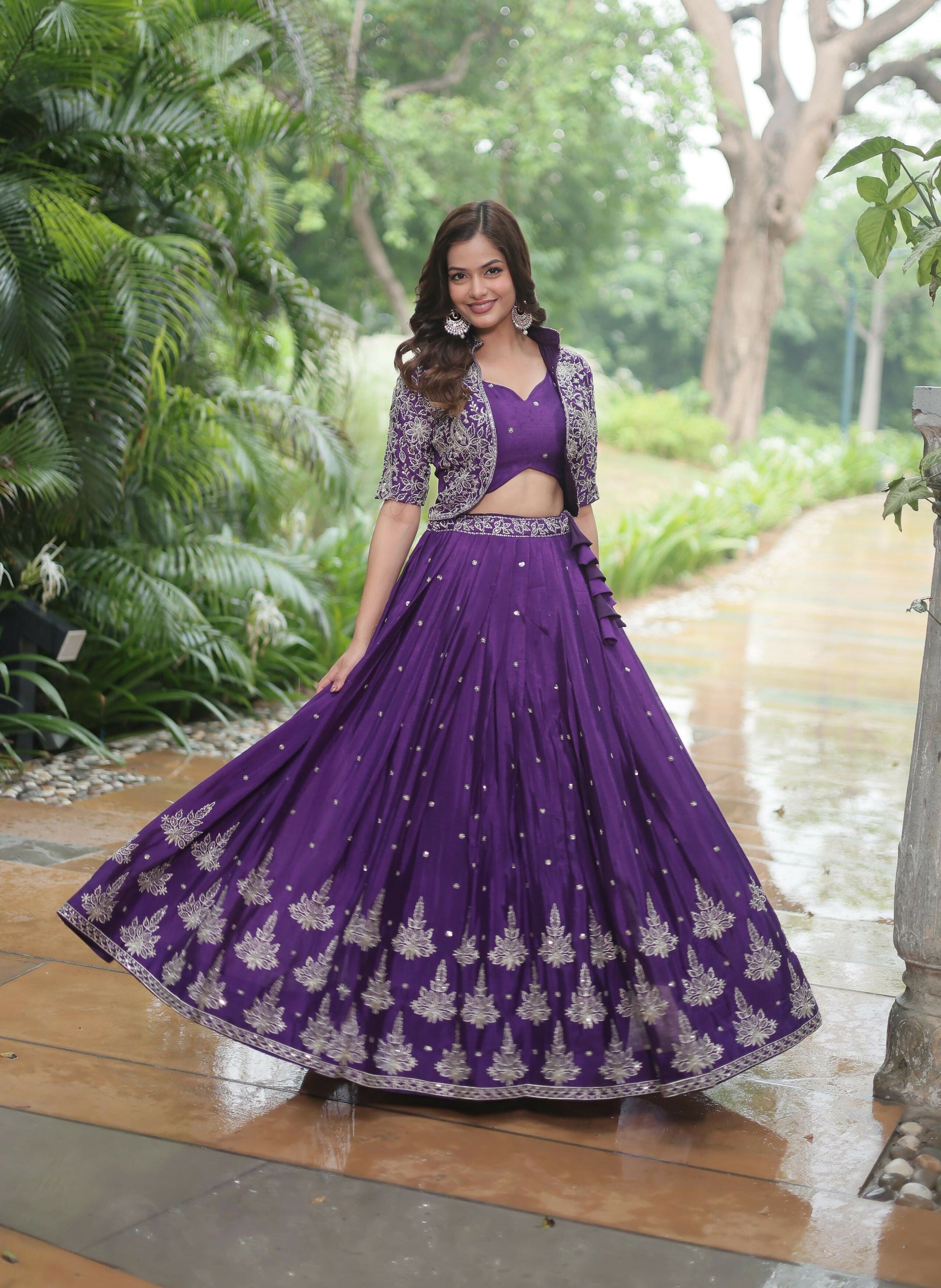 Lorenvalley Pure Chinnon With Rich Embroidered Sequins Work Lehenga Choli with Koti | Swadesiicart