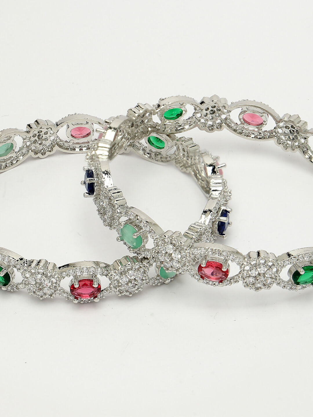 NVR Women's Set of 2 Multi-Coloured CZ Stone-Studded Handcrafted Bangles - Swadesiicart