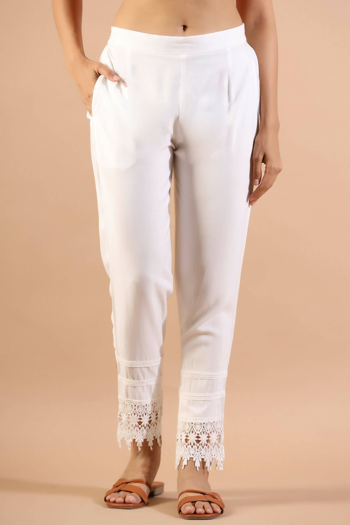 Juniper Women's White Rayon Solid Straight Pant | Swadesiicart