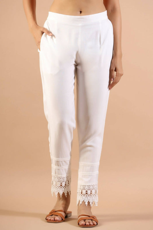 Juniper Women's White Rayon Solid Straight Pant | Swadesiicart