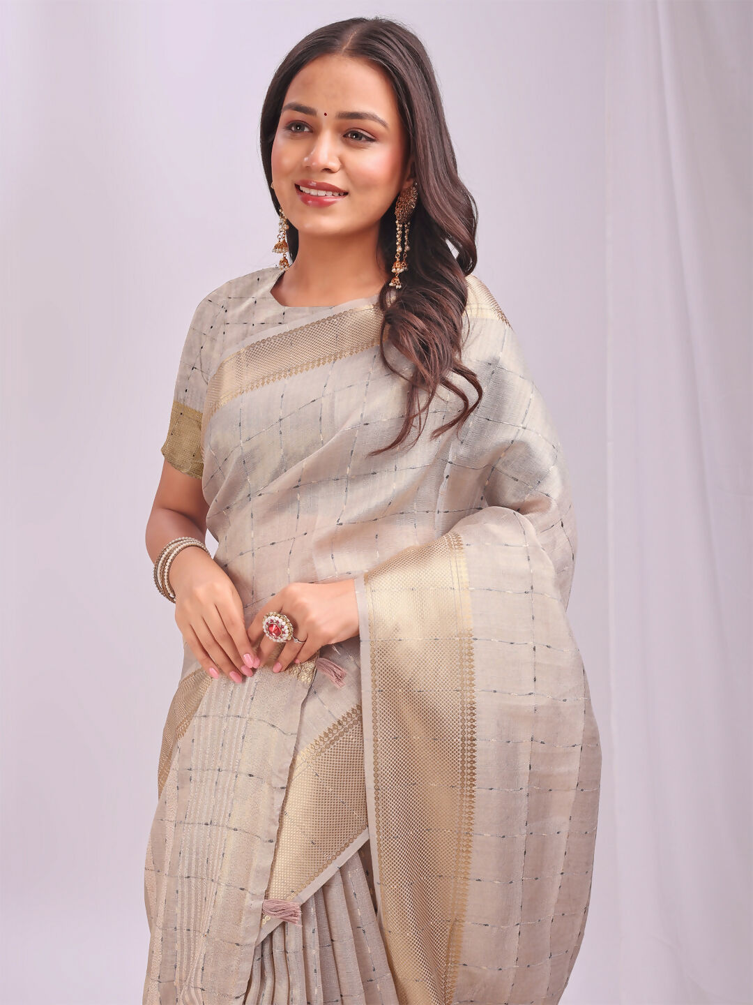 Shree Shyam Fashion Organza Cream Saree