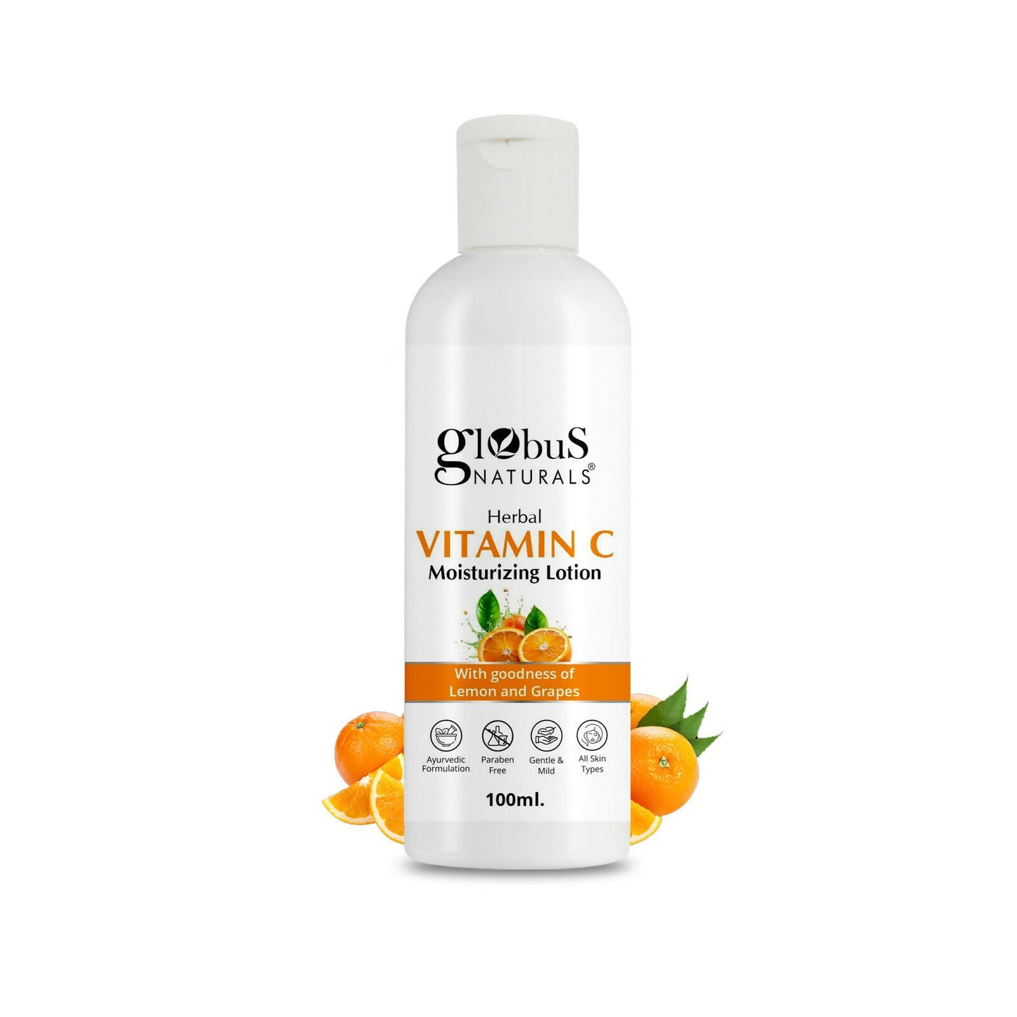 Globus Naturals Herbal Vitamin C Moisturizing Body Lotion For Skin Brightening & Nourishment, Glowing & Youthful Skin, All Skin Types | Swadesiicart
