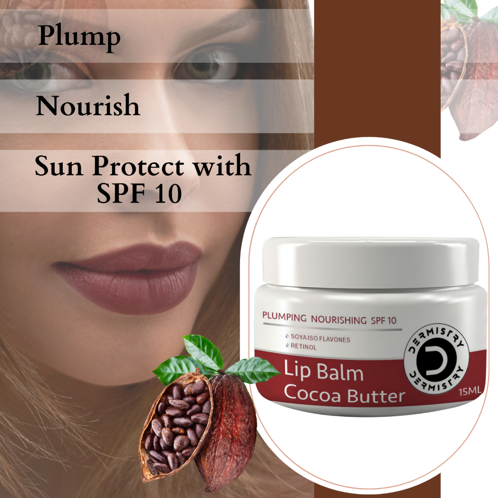 Dermistry Cocoa Butter Lip Care Tint Balm Plumping Nourishing Retinol SPF 10 for Glossy Lips - Swadesiicart