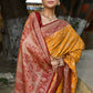 Joban Fashion Gold Crepe Chiffon Pure Handloom Banarasi Silk Saree | Swadesiicart