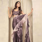 Wine Satin Solid Designer, Printed Party Wear Ready To Wear Saree - Nasreen | Swadesiicart