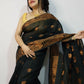 Exclusive Collection Beautiful Black Cotton Silk Woven Handloom Saree With Running Blouse Piece - Swadesiicart