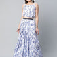 Ahalyaa Women Blue Crepe Printed Top with Skirt with Net Overlay | Swadesiicart