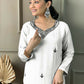 White Viscose chanderi Stitched Suit With Dupatta - Tanisha | Swadesiicart