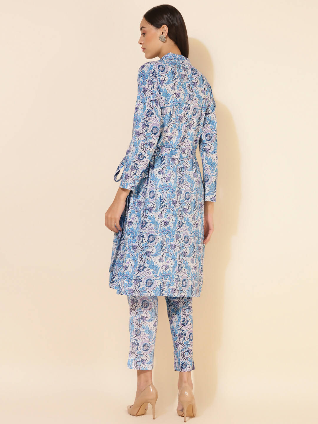 Janasya Women's White Cotton Floral Printed Casual Wrap Style Co-ords - Swadesiicart