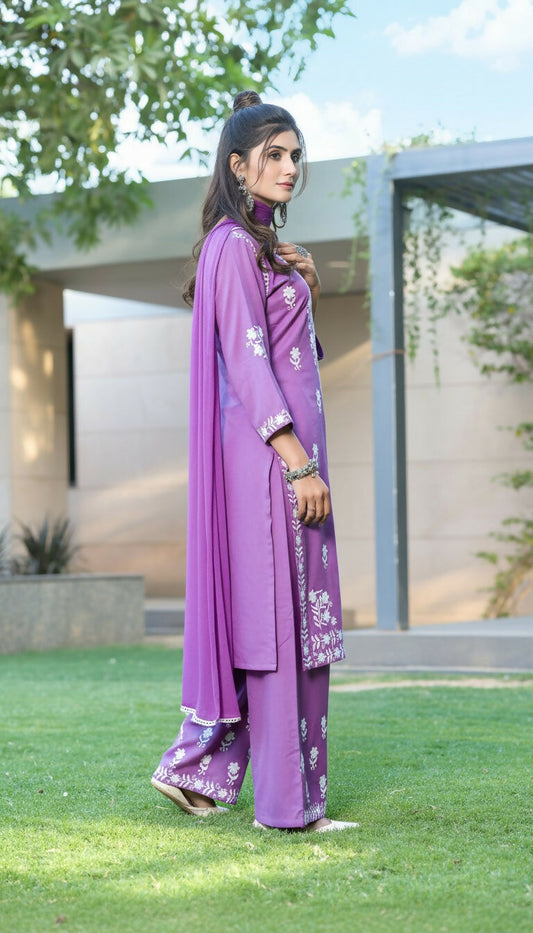 BulBul Meher Purple Rayon Kurta Set with Dupatta - Swadesiicart