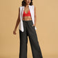 trueBrowns Black Cotton Blend Elasticated Drawstring Straight Pants | Swadesiicart