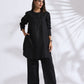 trueBrowns Black Slub Kurta Co-ord Set - Swadesiicart
