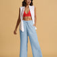 trueBrowns Light Blue Cotton Blend Straight Drawstring Pants | Swadesiicart