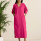 trueBrowns Hot Pink Cotton Blend Long Dress | Swadesiicart