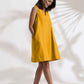 trueBrowns Mustard Cotton Blend Short Dress | Swadesiicart