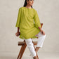 trueBrowns Lime Cotton Blend Short Kurta | Swadesiicart