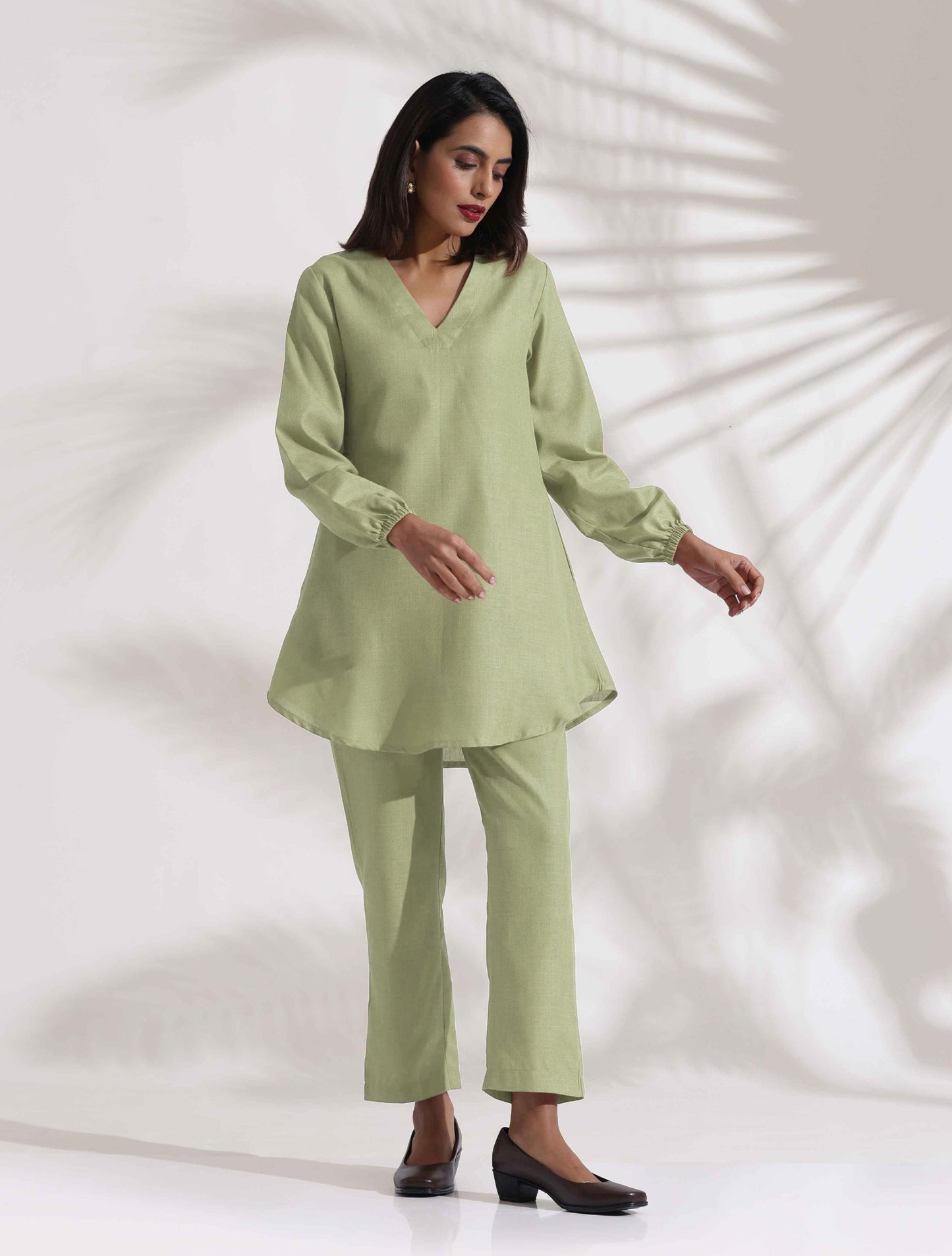 trueBrowns Green Cotton Blend Co-ord Set - Swadesiicart
