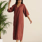 trueBrowns Rust Pink Cotton Blend Long Dress | Swadesiicart