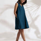 trueBrowns Dark Blue Cotton Blend Short Dress | Swadesiicart