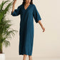 trueBrowns Blue Cotton Blend Long Dress | Swadesiicart