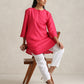 trueBrowns Fuchsia Cotton Blend Short Kurta | Swadesiicart