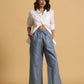 trueBrowns Blue Cotton Blend Elasticated Drawstring Straight Pants | Swadesiicart