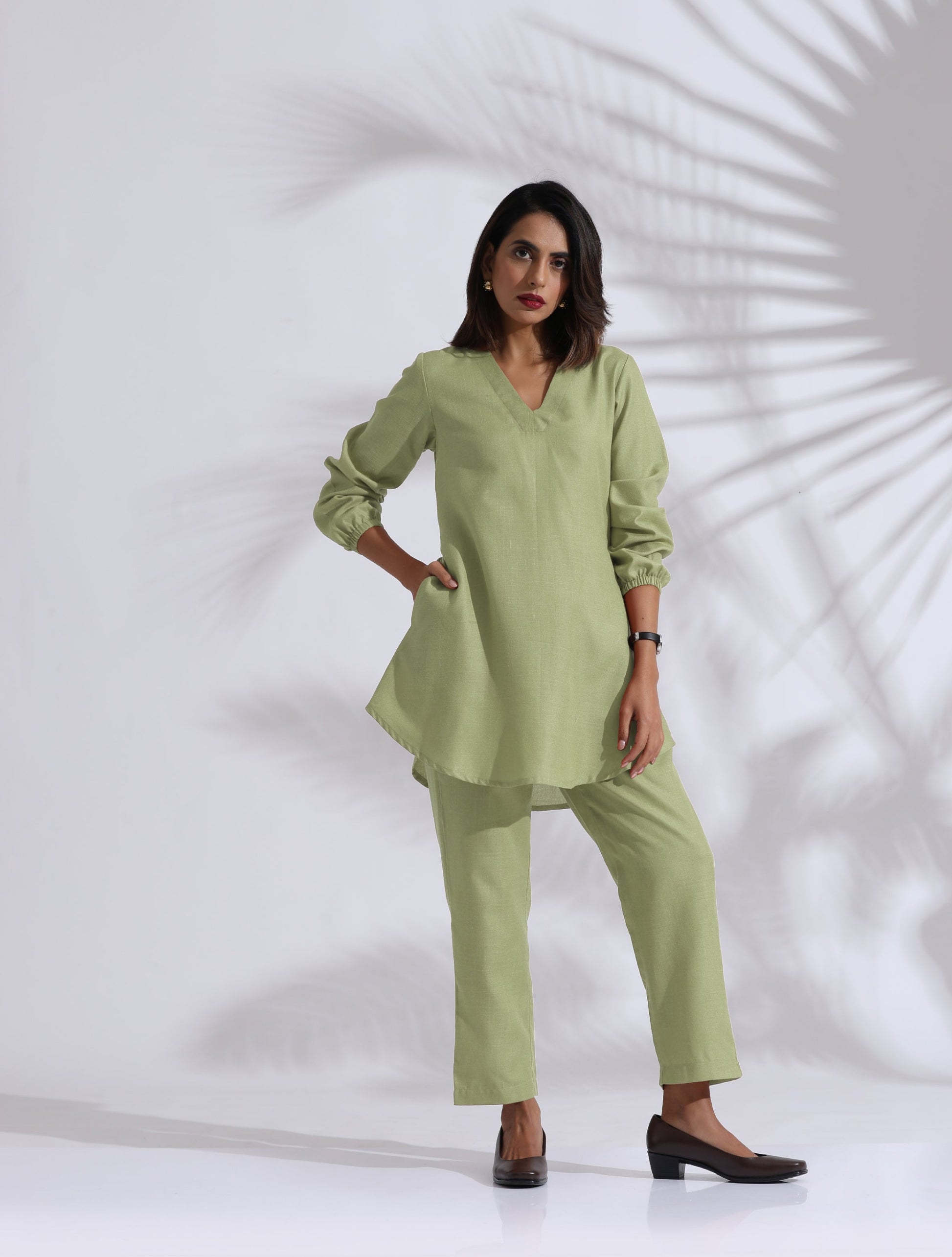 trueBrowns Green Cotton Blend Co-ord Set - Swadesiicart