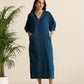 trueBrowns Blue Cotton Blend Long Dress | Swadesiicart