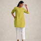 trueBrowns Lime Cotton Blend Short Kurta | Swadesiicart