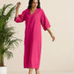 trueBrowns Hot Pink Cotton Blend Long Dress | Swadesiicart