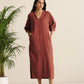 trueBrowns Rust Pink Cotton Blend Long Dress | Swadesiicart