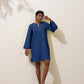 trueBrowns Blue Cotton Blend Short Dress | Swadesiicart