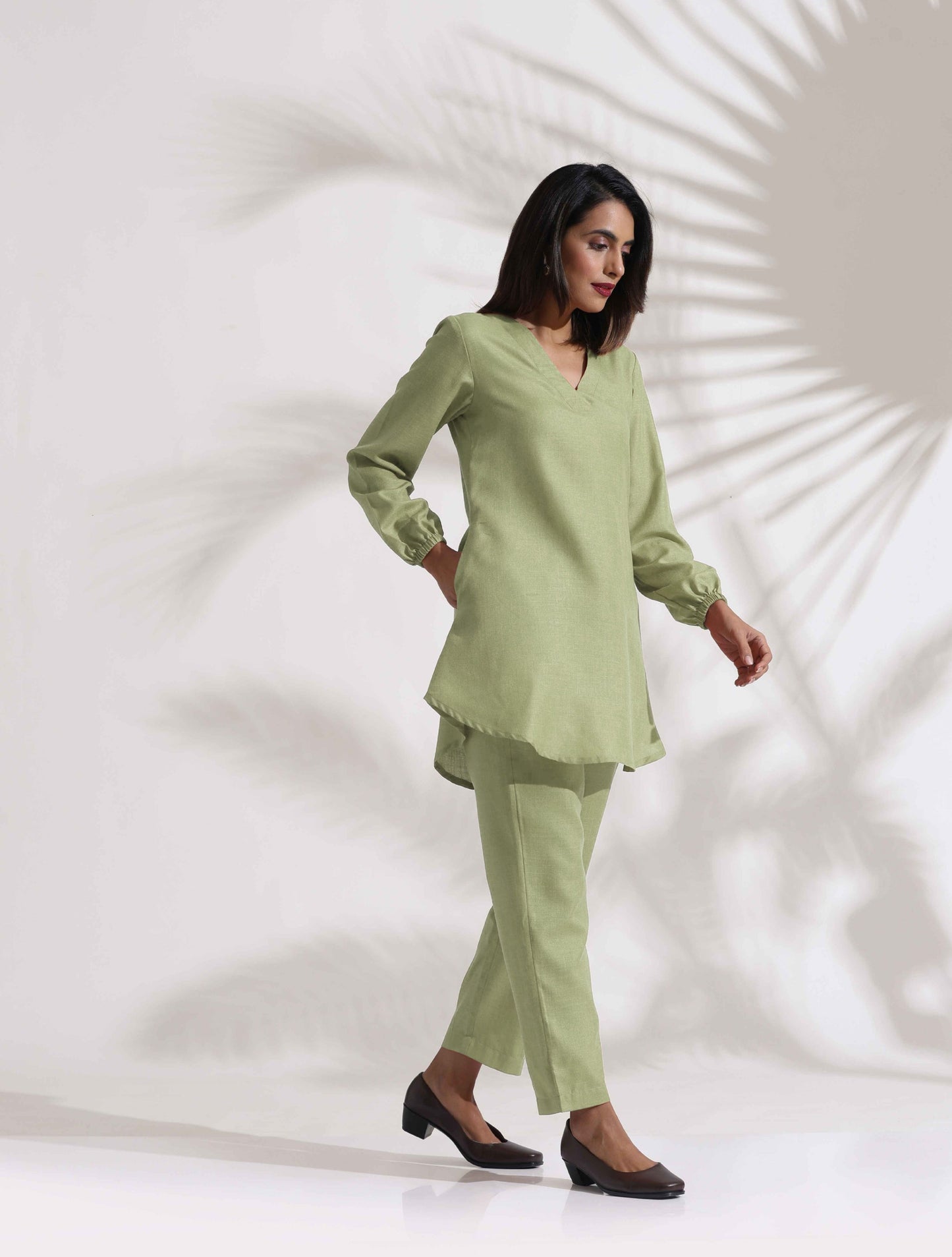trueBrowns Green Cotton Blend Co-ord Set - Swadesiicart