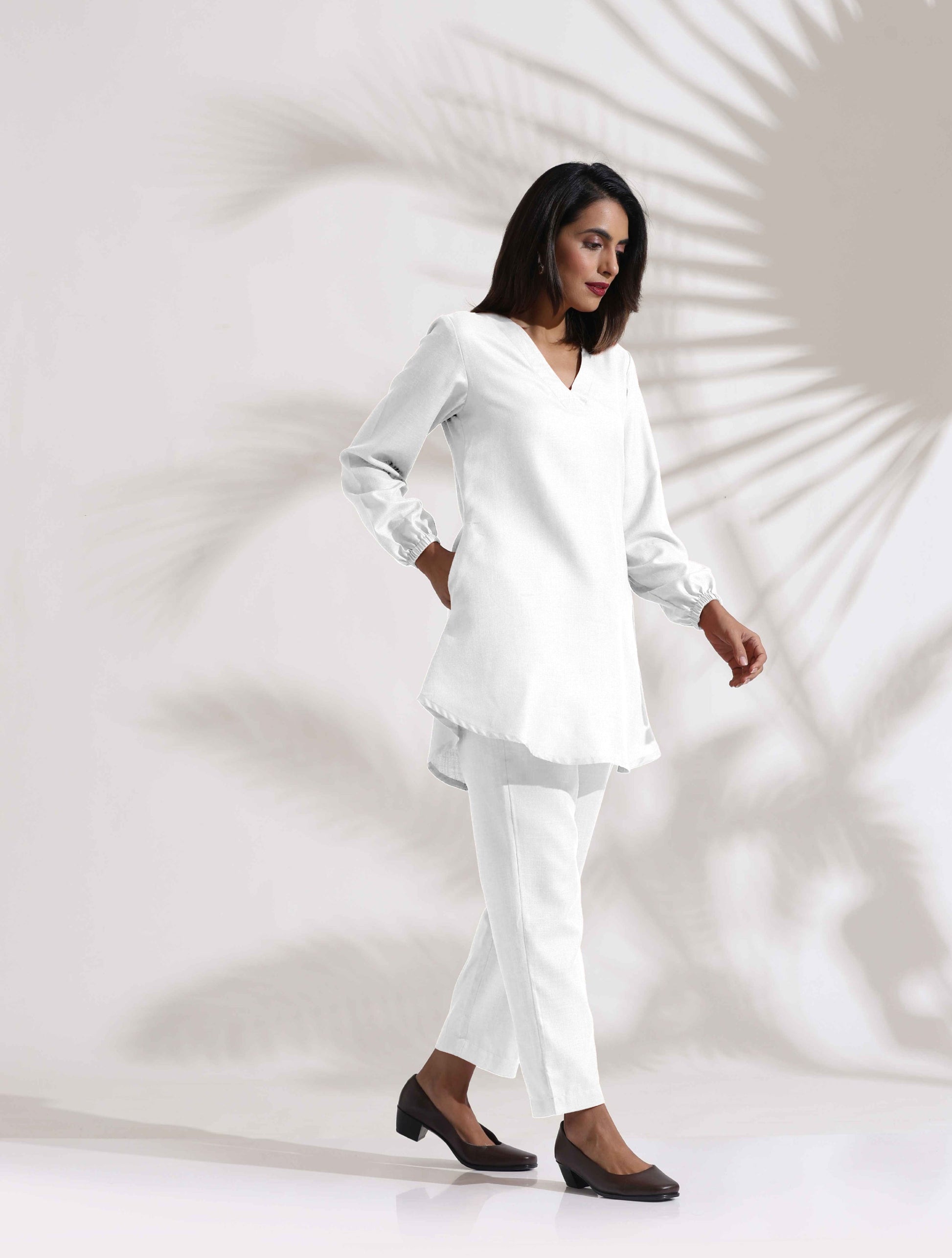 trueBrowns White Cotton Blend Co-ord Set - Swadesiicart
