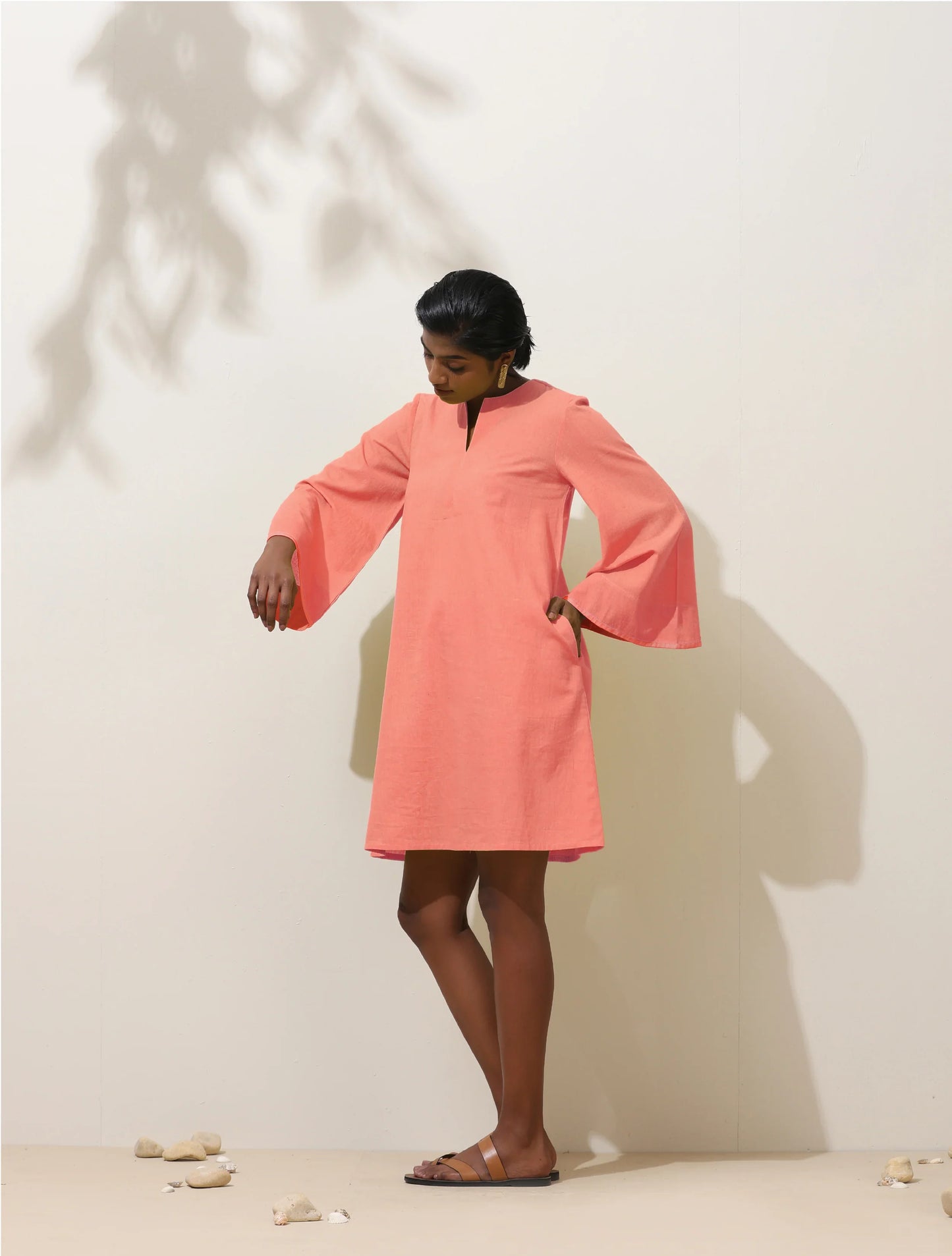 trueBrowns Pink Cotton Blend Short Dress | Swadesiicart