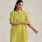 trueBrowns Lime Cotton Blend Short Kurta | Swadesiicart
