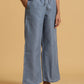 trueBrowns Blue Cotton Blend Elasticated Drawstring Straight Pants | Swadesiicart