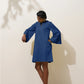 trueBrowns Blue Cotton Blend Short Dress | Swadesiicart